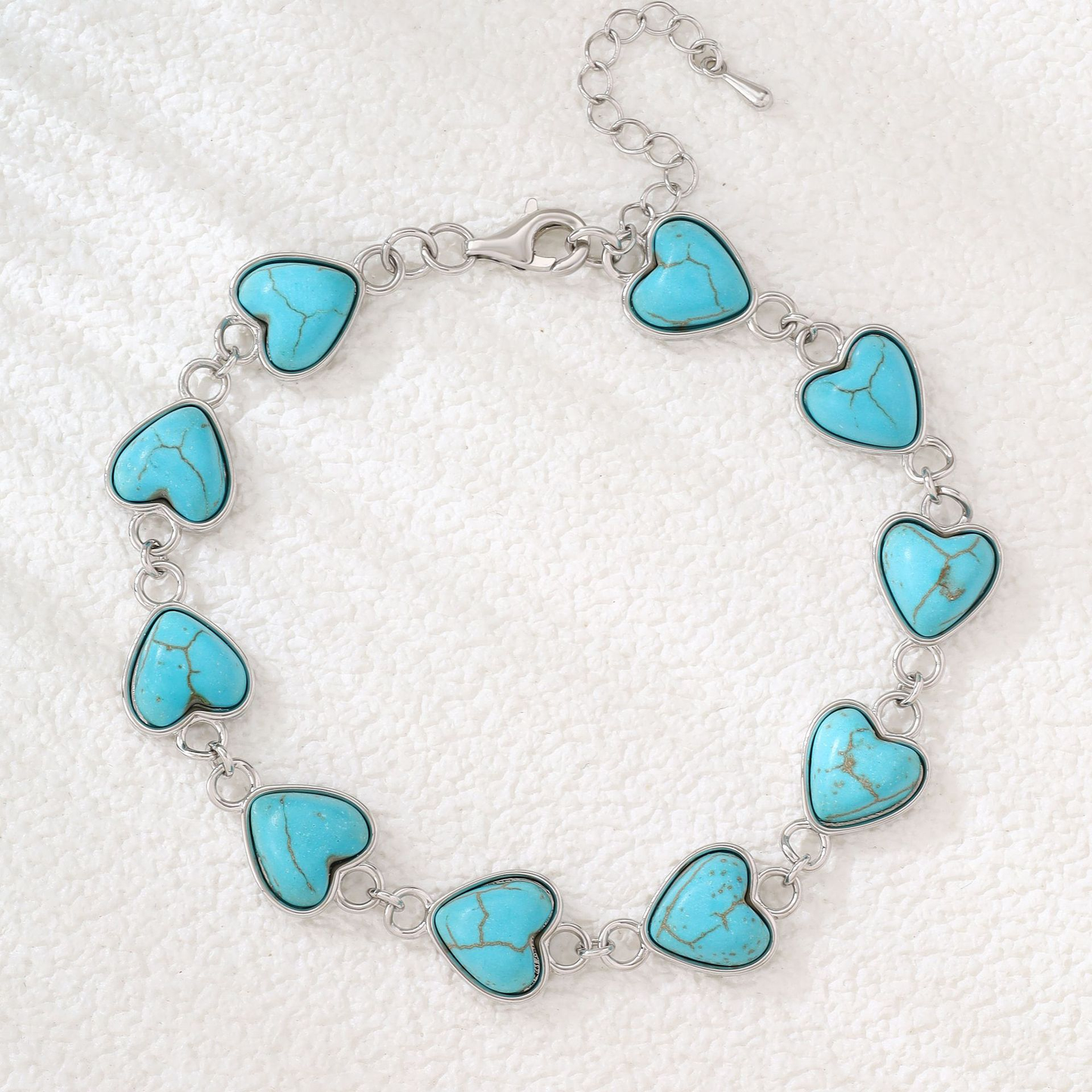 Sea Blue Heart Statement Bracelet | White Gold