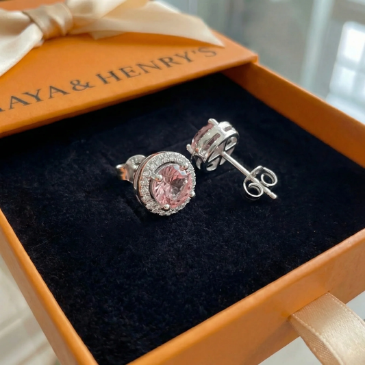 Pink Round Pave Studs | White Gold